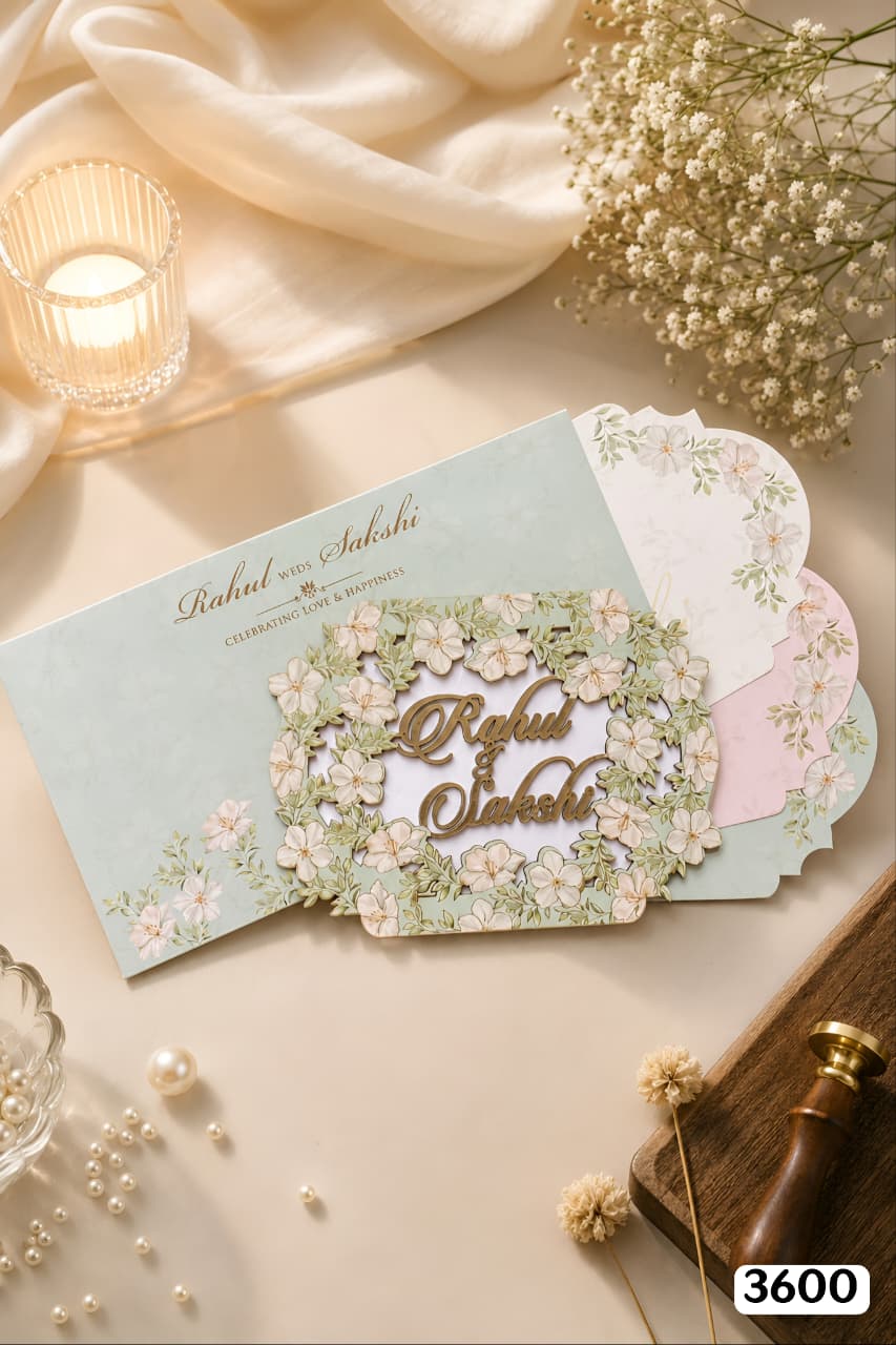Mint Green Floral Wreath Envelope Suite