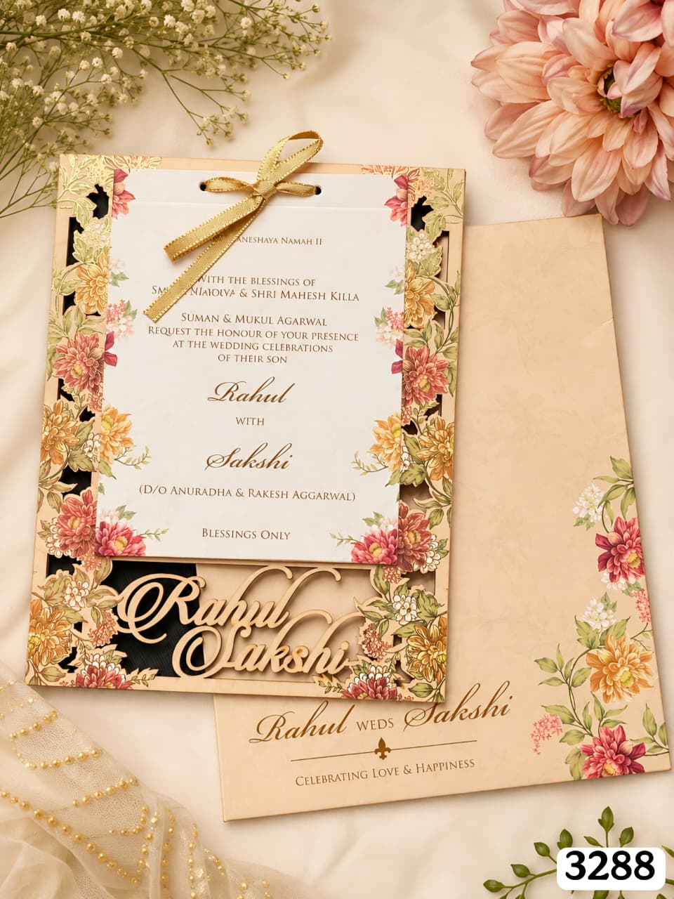 Golden Floral Laser-Cut Wooden Typography Suite