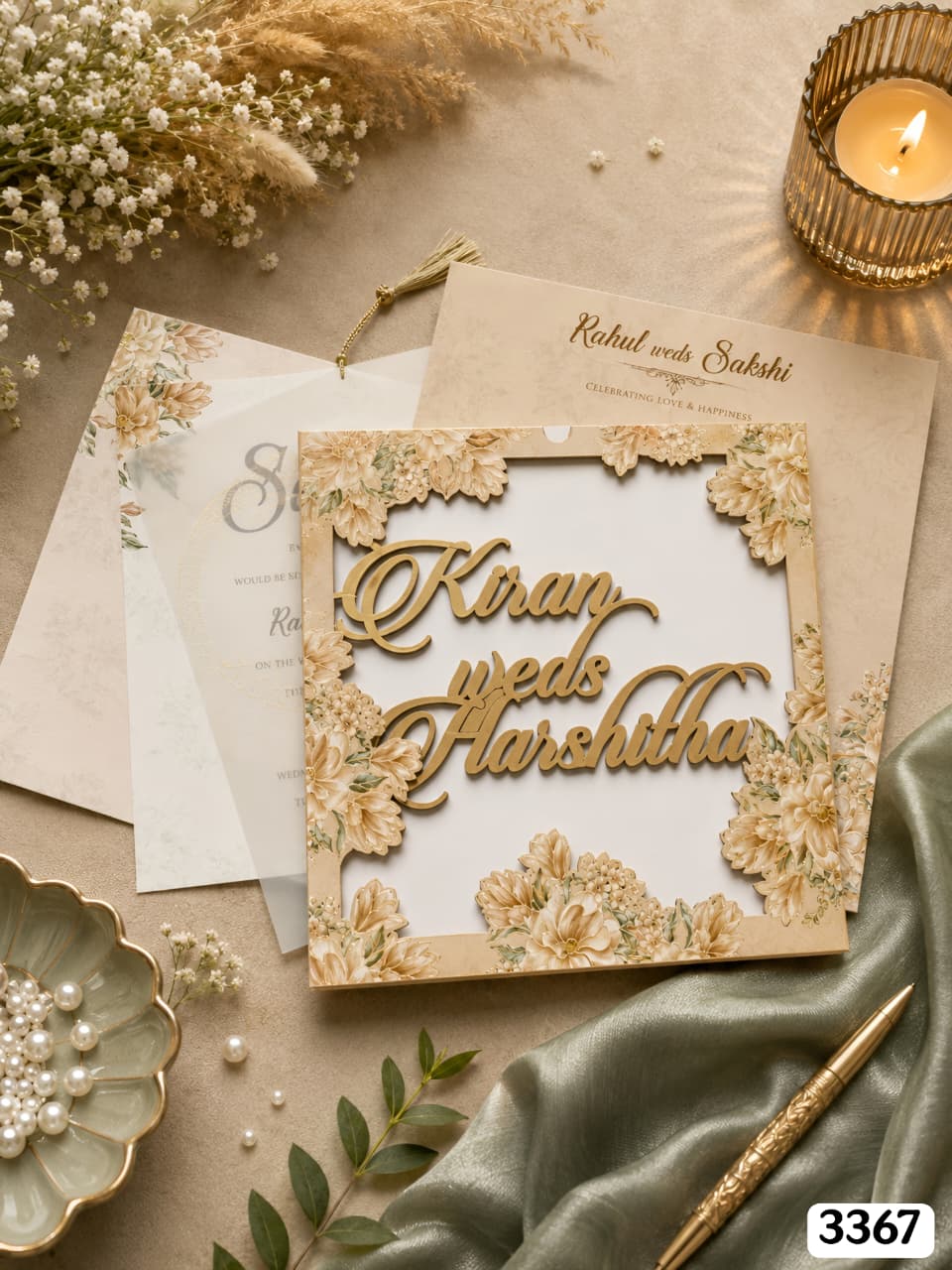 VF3367 Ivory Floral Laser-Cut Wooden Typography Suite