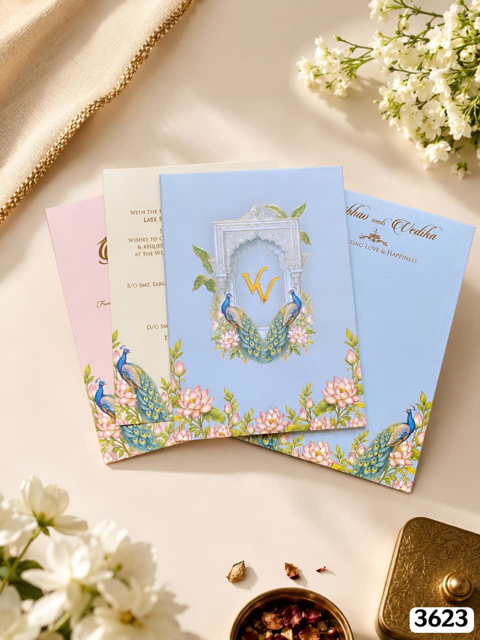 VF3623 Powder Blue Peacock Jharokha Suite